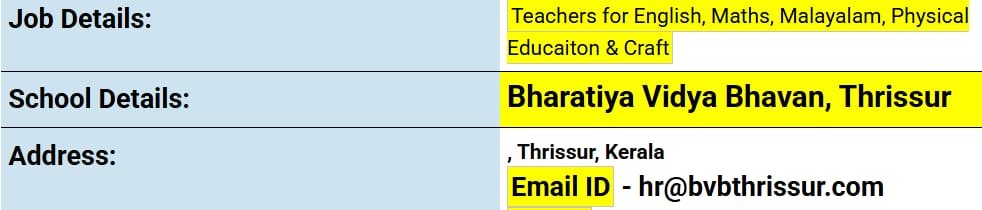 School Jobs at  Bharatiya Vidya Bhavan, Thrissur ,  Thrissur